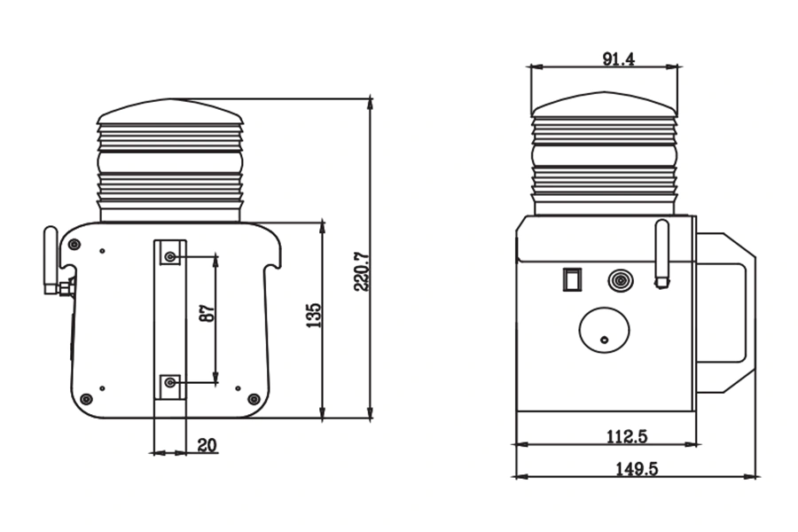 ALX-300 portable rechargeable dimensional drawing