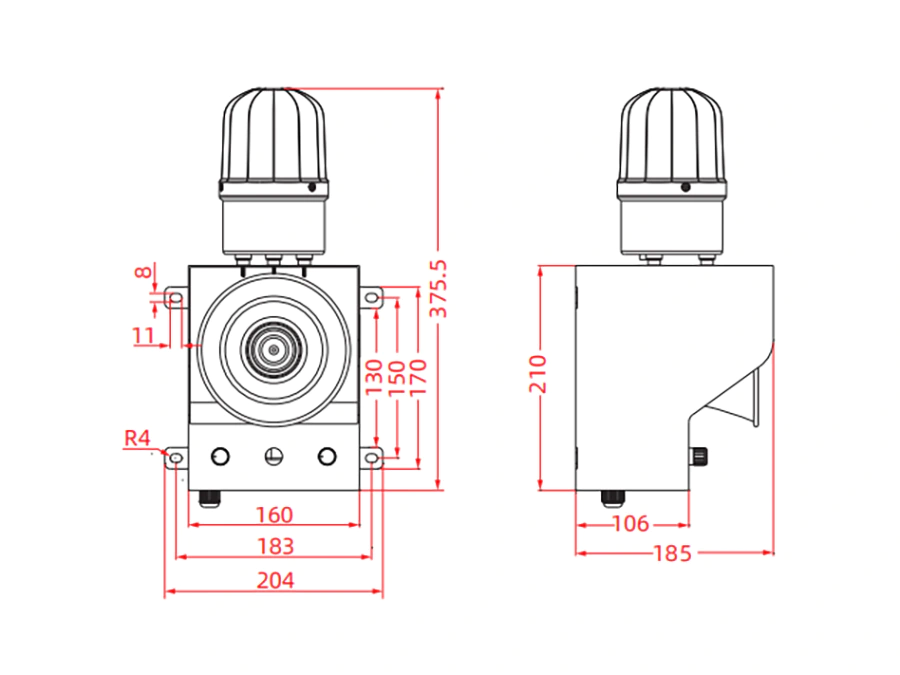 ALX-620 recordable voice and PA alarm dimension drawing