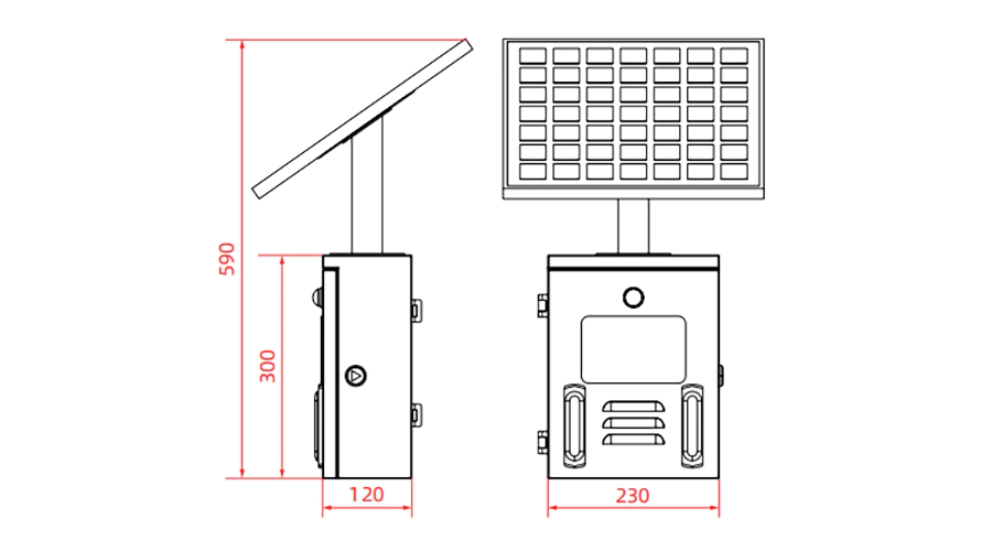 ALX-710 solar-powered sensor alarm dimension drawing