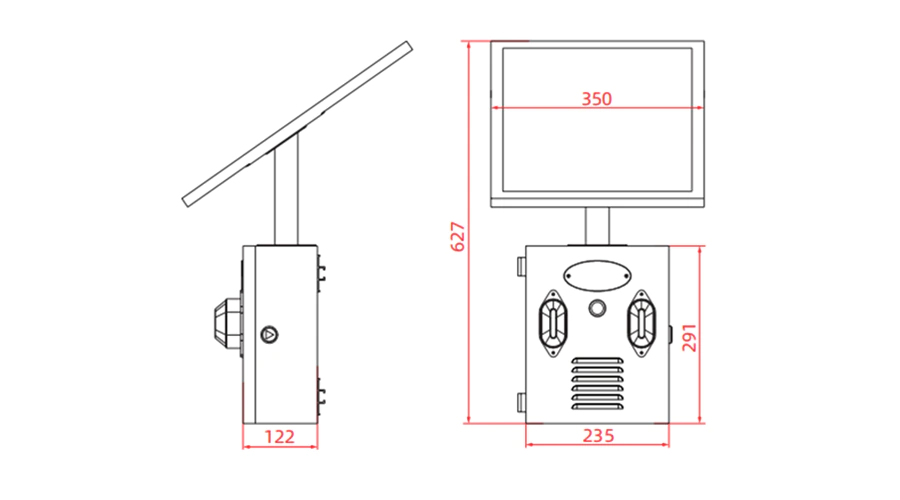 ALX-720 solar-powered sensor alarm dimension drawing