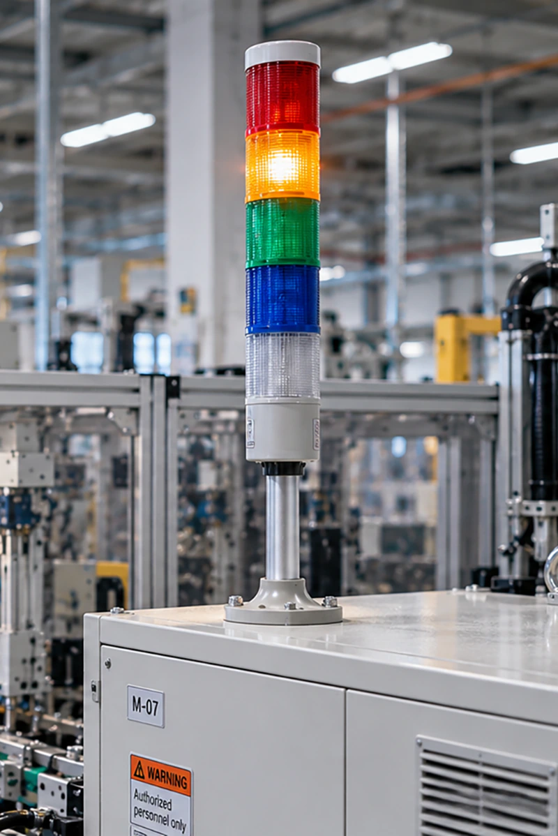 Industrial warning equipment used with machinery and production equipment