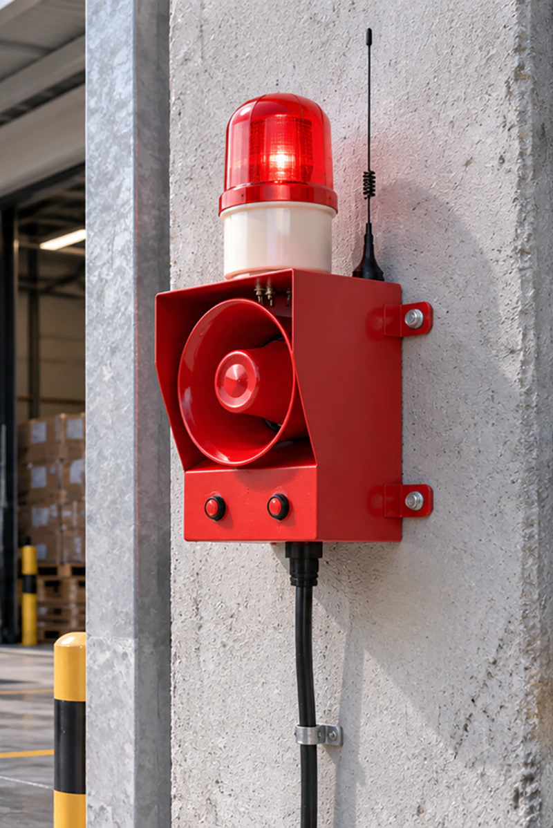 Industrial warning equipment activated by remote control, wireless signal or sensor input